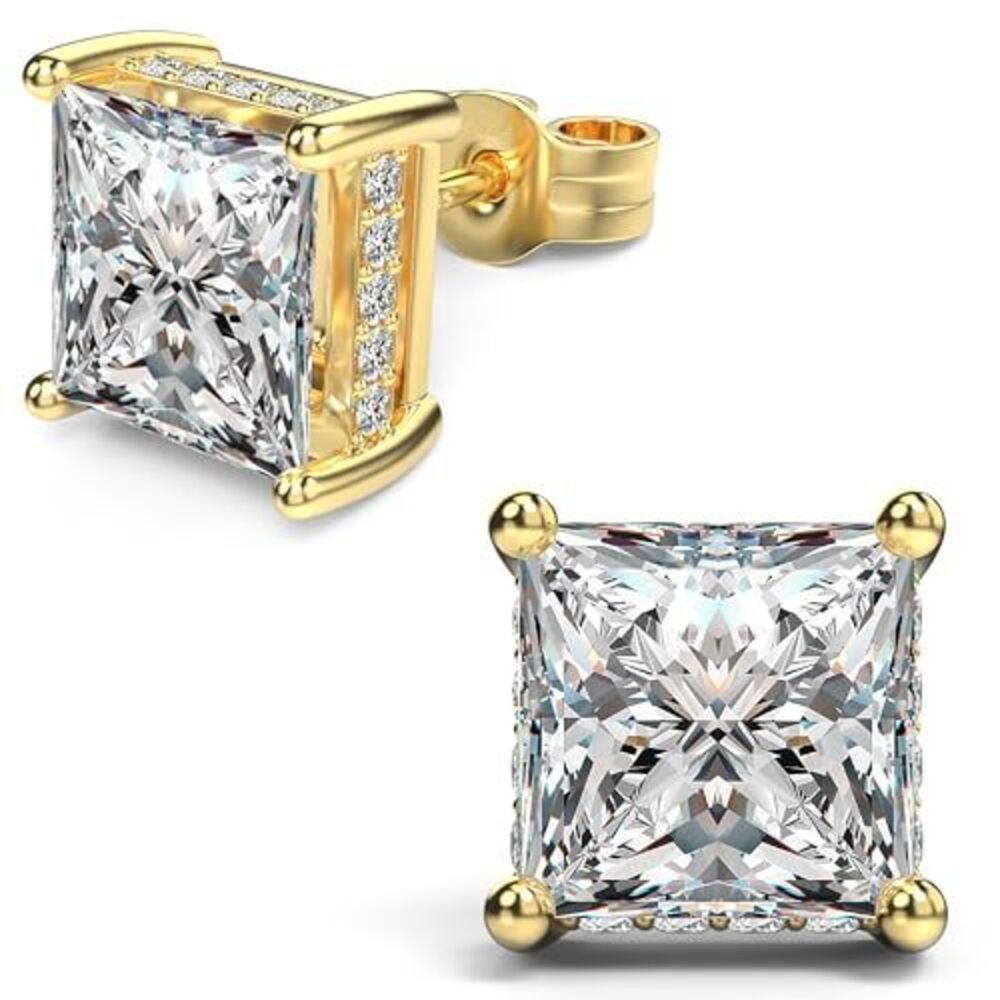 6495 18K White Gold Plated Sterling Silver Princess Cut Cubic Zirconia Stud